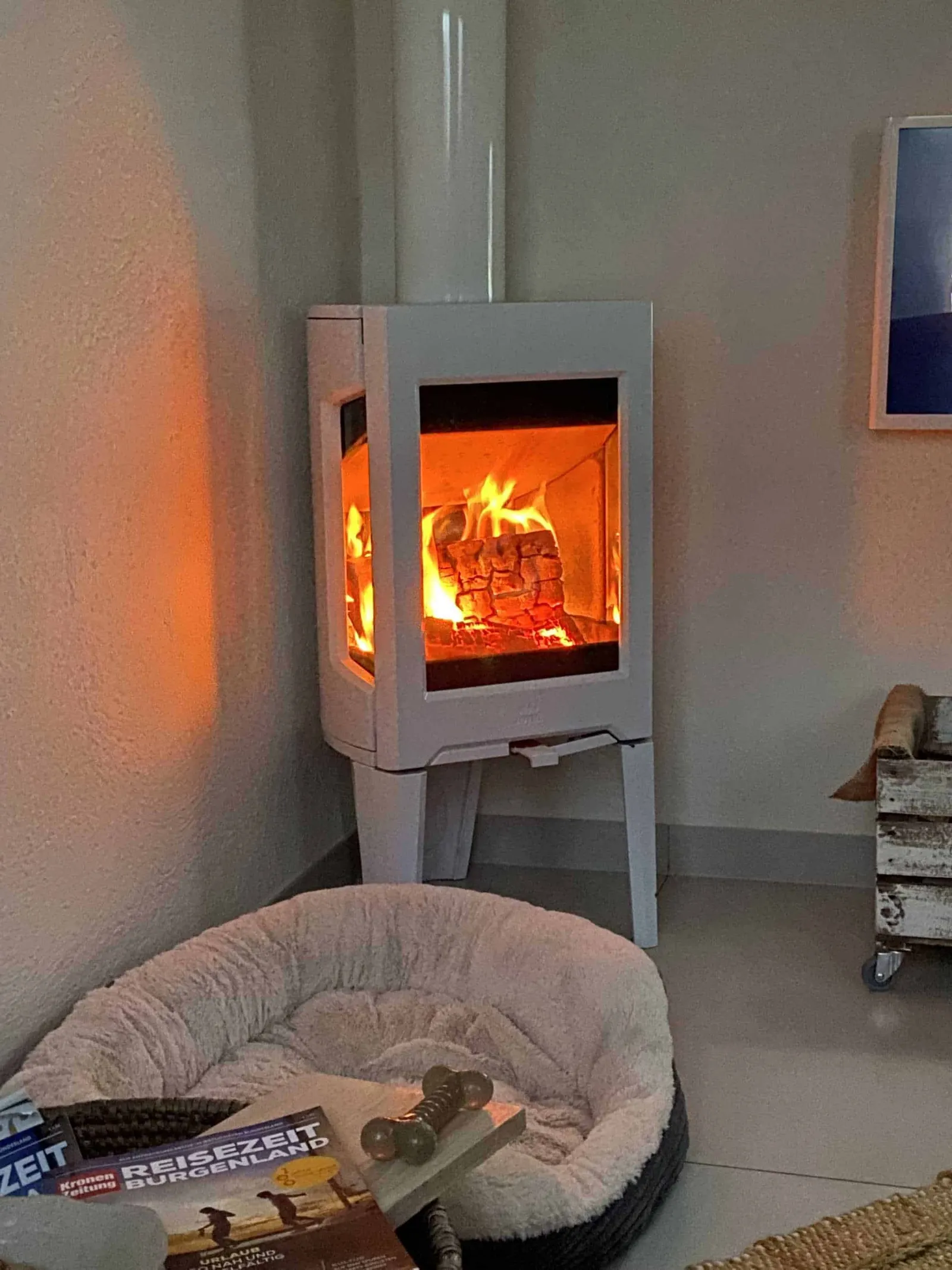 Brennendes Kaminfeuer im Weinloft