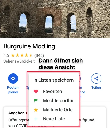 Urlaubsplanung mit Google Maps