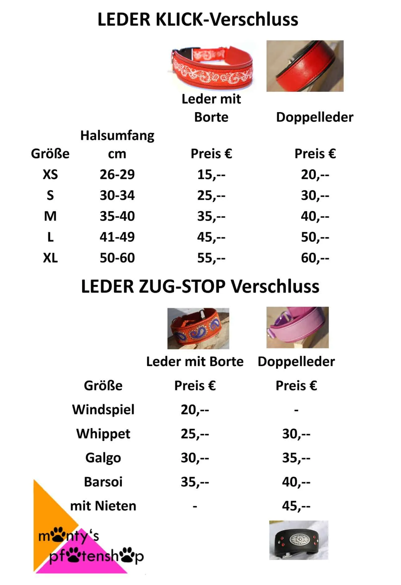 Brustgeschirre und Halsbänder von Monty's Pfotenshop