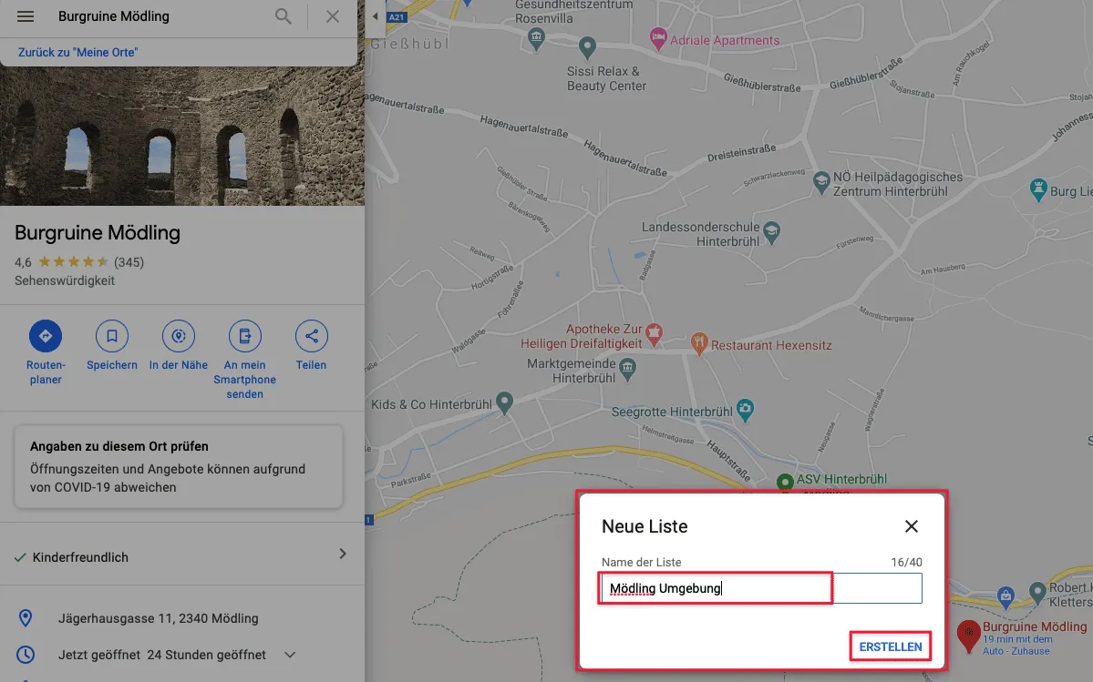 Urlaubsplanung mit Google Maps